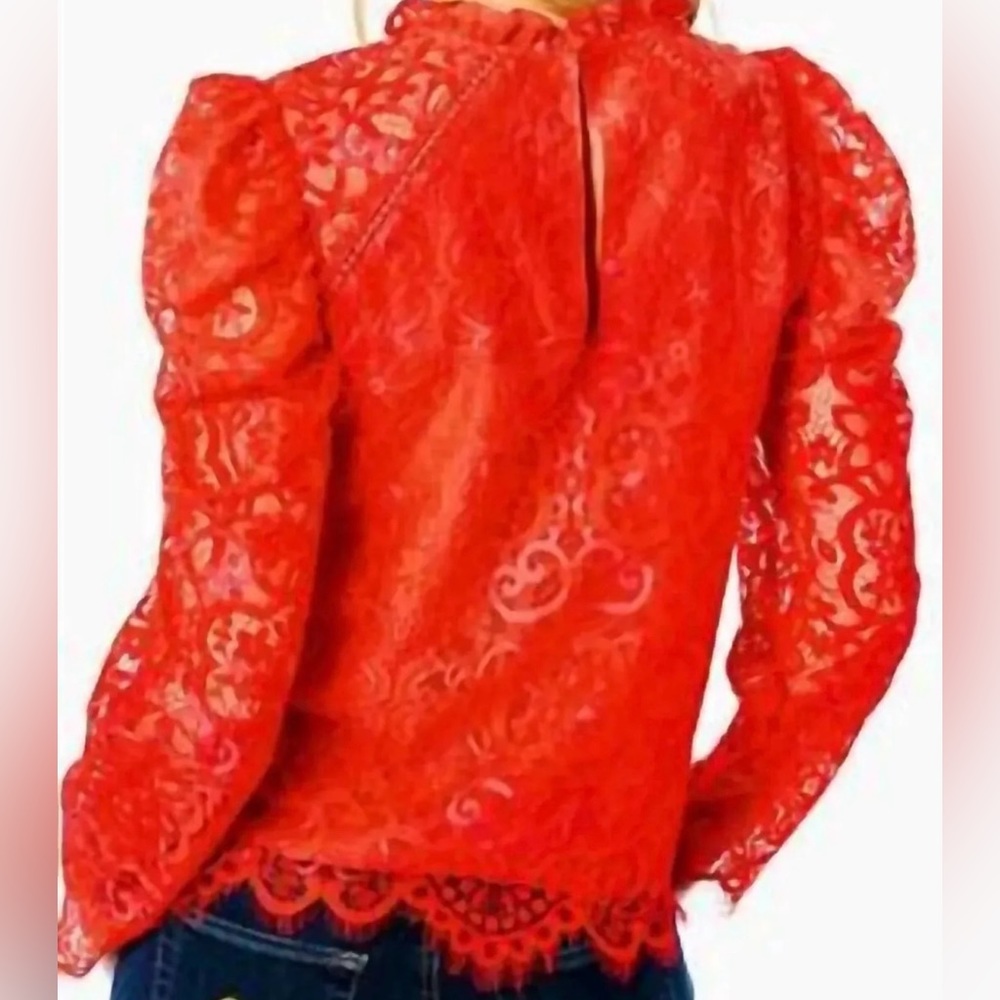 NWT‎ Lilly Pulitzer Averi Red/Hint Pink Puff Sleeve Lace Top